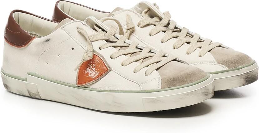 Philippe Model Witte Leren en Stoffen Sneakers
