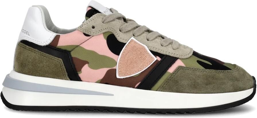 Philippe Model Tropez 2.1 Camouflage Militaire Rose Sneakers Groen Dames