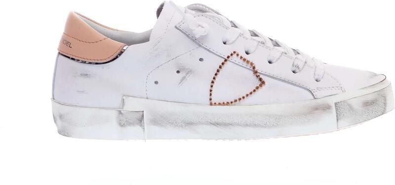 Philippe Model Witte Leren Sneakers met Roze Inzetstuk