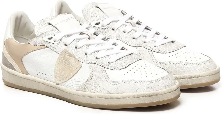 Philippe Model Witte Leren Sneakers met Suède Details