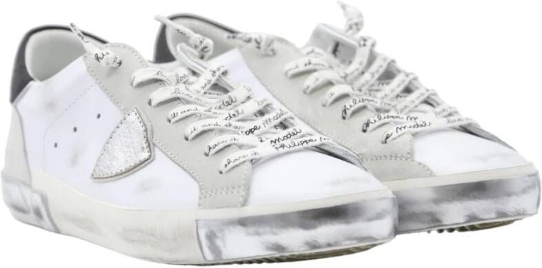 Philippe Model Paris X Sneaker van leer en wit suède met zwarte spoiler Wit - Foto 3