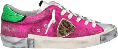 Philippe Model Metallic Leren Sneakers met Gebruikt Effect Zool Roze Dames