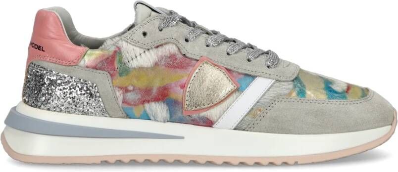 Philippe Model Roze Grijs Leren en Nylon Sneakers Gray Dames