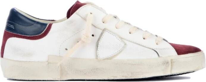 Philippe Model Vintage Leren Sneaker met Spiegeleffect Details White Heren