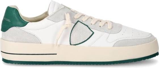 Philippe Model Witte Leren Sneakers Ronde Neus Logo Detail White Heren