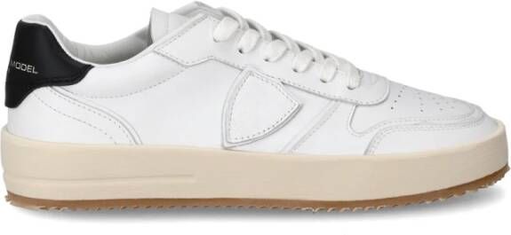 Philippe Model Witte en zwarte leren lage sneakers White Dames