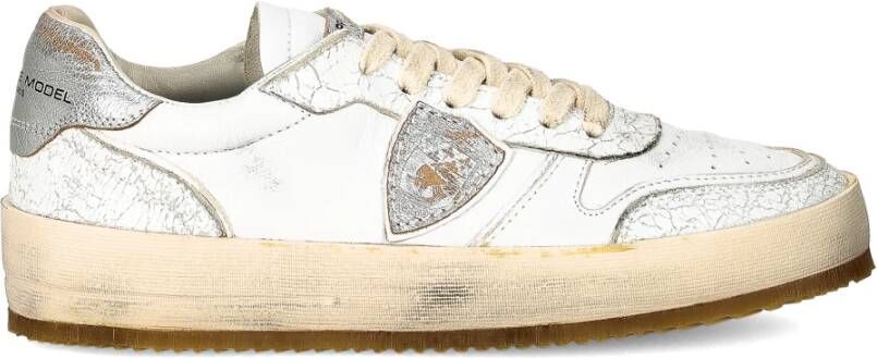PHILIPPE MODEL Lage Sneakers Dames Nice Low Woman Leer Wit