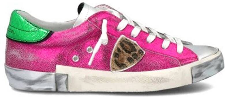 Philippe Model Metallic Leren Sneakers met Gebruikt Effect Zool Roze Dames