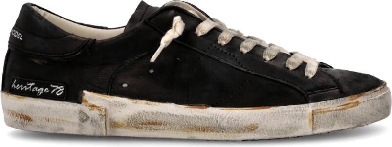 Philippe Model Zwarte leren sneakers moderne stijl Black Heren