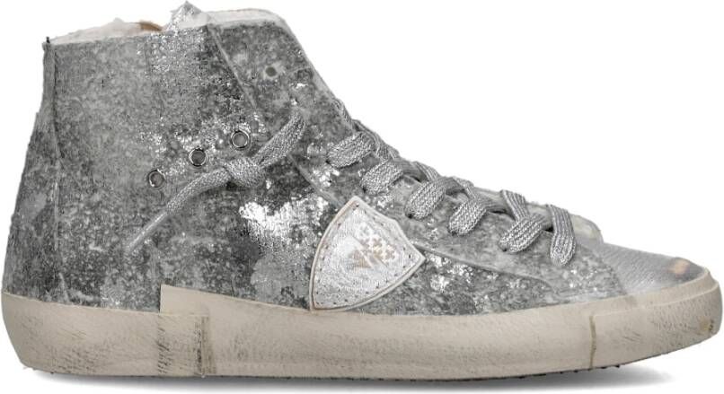 PHILIPPE MODEL Hoge Sneakers Dames Prsx High Woman Leer Zilverkleurig