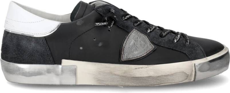 Philippe Model Zwarte en zilveren leren en suède Paris X Sneakers Zwart Heren