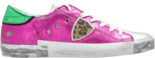 Philippe Model Metallic Leren Sneakers met Gebruikt Effect Zool Roze Dames