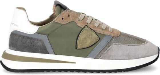 Philippe Model Groene nylon sneakers met suède details Green Heren