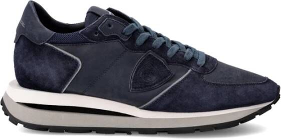 Philippe Model Blauwe Sneakers met Suède en Mesh Blue Heren