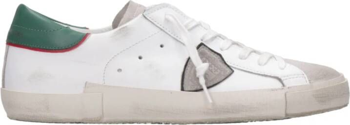 Philippe Model Witte lage sneakers met gebruikte behandeling en gekleurde randen White Heren