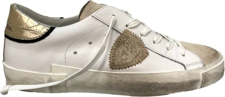 Philippe Model Vintage Leren Sneakers met Geborduurd Zig-Zag Badge White Dames