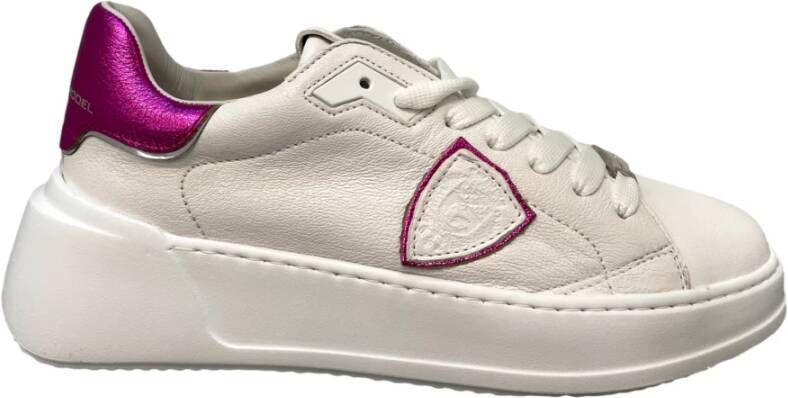 Philippe Model Logo Leren Sneakers Witte Leren Temple Sneakers met Metallic Details White Dames