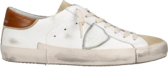 Philippe Model Vernieuwde Prsx Sneaker met Vintage Afwerking Beige Heren