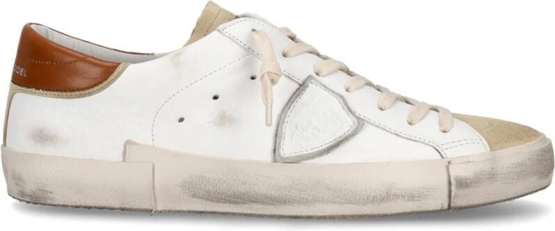 Philippe Model Vernieuwde Prsx Sneaker met Vintage Afwerking Beige Heren