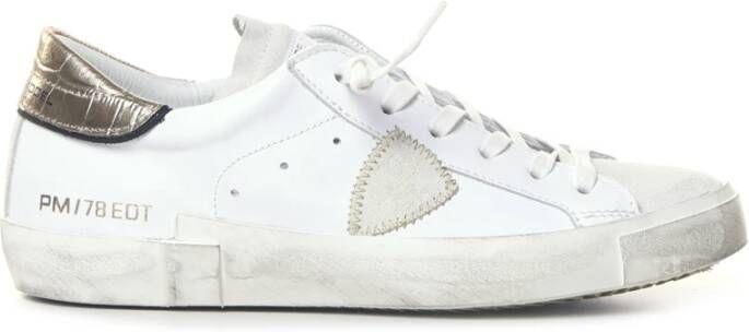 Philippe Model Vintage Leren Sneakers met Geborduurd Zig-Zag Badge White Dames