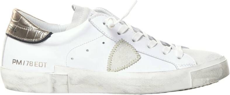 Philippe Model Vintage Leren Sneakers met Geborduurd Zig-Zag Badge White Dames