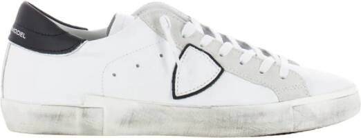 Philippe Model Witte leren sneakers met contrasterende hiel White Heren