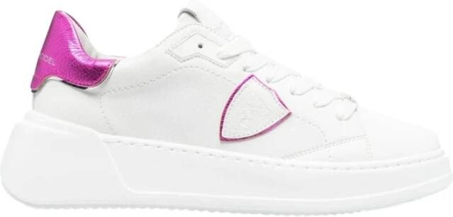 Philippe Model Logo Leren Sneakers Witte Leren Temple Sneakers met Metallic Details White Dames