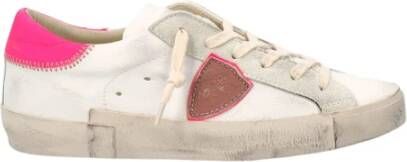 Philippe Model Vintage Racing Style Sneakers Wit Fuchsia Multicolor Dames