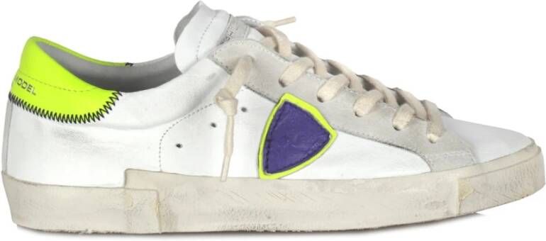 Philippe Model Paris X Leren Sneakers in Wit Paars en Geel White Dames