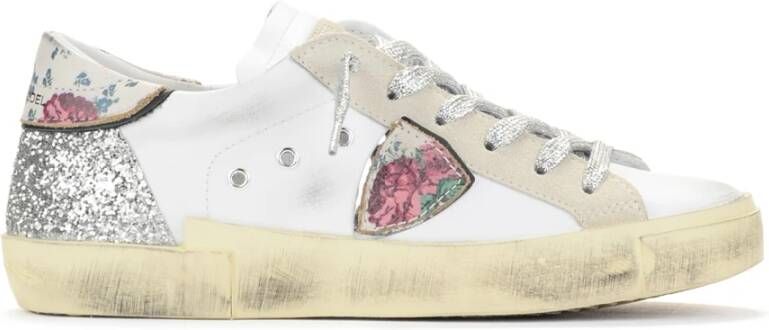 Philippe Model Glitter Bloemen Leren Sneakers Multicolor Dames