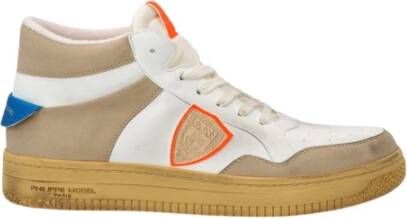 Philippe Model Lyon Sneakers Gerecycled Leer Wit Lichtblauw Oranje Multicolor Heren