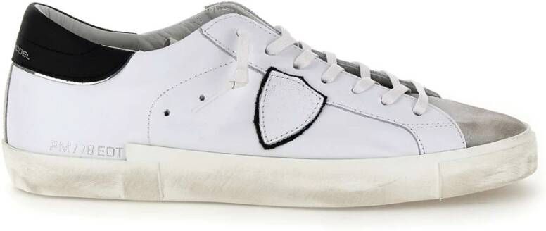Philippe Model Witte leren sneakers met contrasterende hiel White Heren