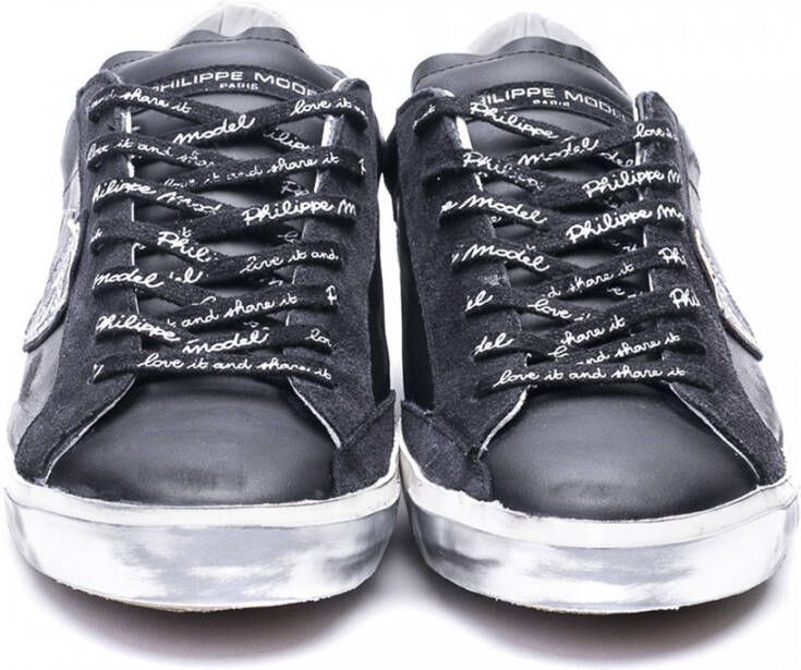 Philippe Model Zwarte en zilveren leren en suède Paris X Sneakers Black - Foto 4