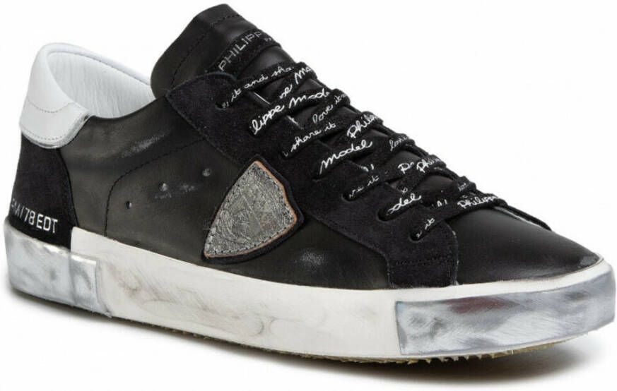 Philippe Model Zwarte en zilveren leren en suède Paris X Sneakers Black