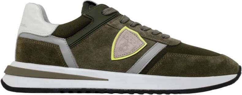 Philippe Model Militairgroene en witte suède Tropez 2.1 Sneakers Green Heren