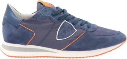 Philippe Model Grijze Leren Lage Sneakers Blauw Heren