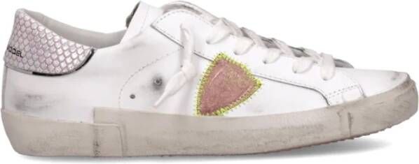 Philippe Model Unieke witte leren sneakers met roze python detail