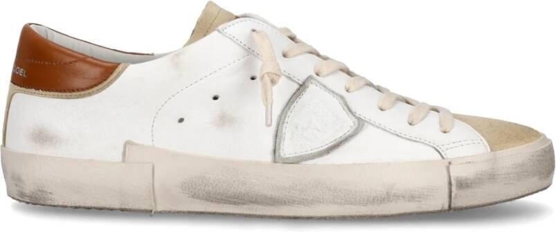 Philippe Model Vernieuwde Prsx Sneaker met Vintage Afwerking Beige Heren