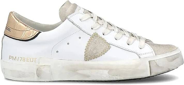 Philippe Model Vintage Leren Sneakers met Geborduurd Zig-Zag Badge White Dames - Foto 8