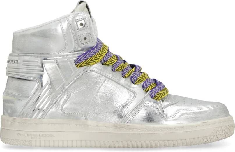 Philippe Model Vintage Metallic Leren Hoge Sneakers Gray Dames