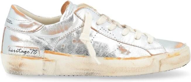 Philippe Model Vintage Zilveren Leren High-Top Sneakers Gray Dames