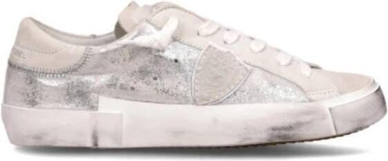 Philippe Model Vintage Zilveren Leren Lage Sneakers