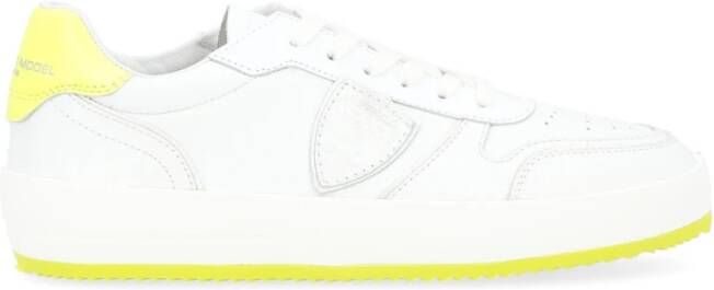 Philippe Model Witte en Fluorescerend Gele Leren Sneaker White Heren