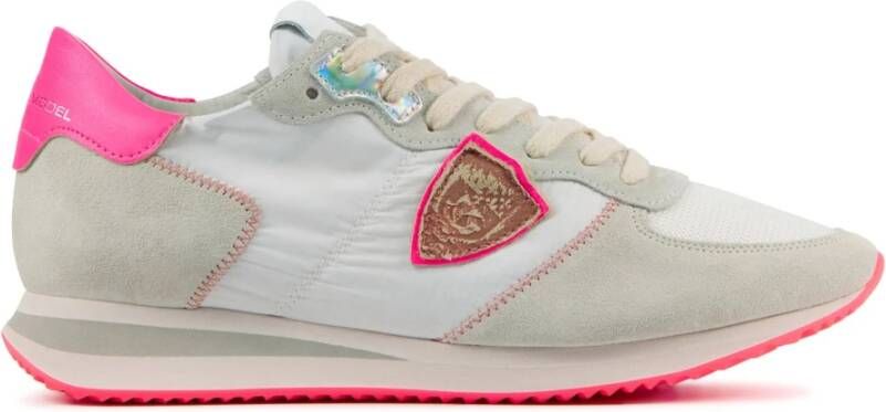 Philippe Model Witte en Roze Logo-Patch Low-Top Sneakers Wit Dames