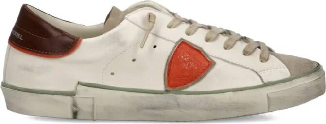 Philippe Model Witte Leren en Stoffen Sneakers