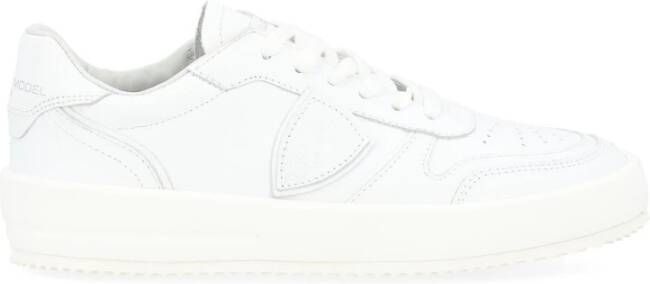 Philippe Model Witte Leren Sneaker met Zilveren Logo White Dames