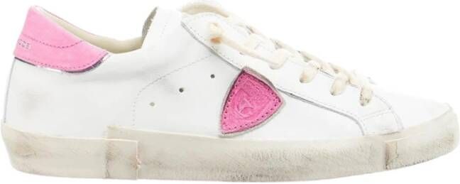 Philippe Model Sneaker Paris X in wit leer met fuchsia details White Dames