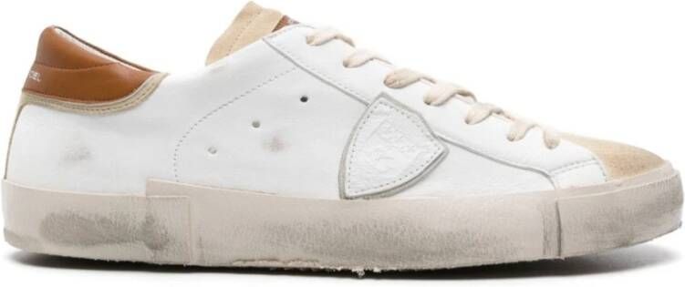 Philippe Model Vernieuwde Prsx Sneaker met Vintage Afwerking Beige Heren