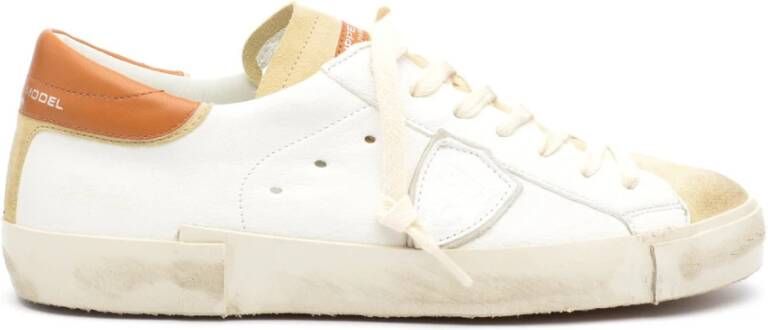 Philippe Model Witte leren sneakers met beige details White Heren