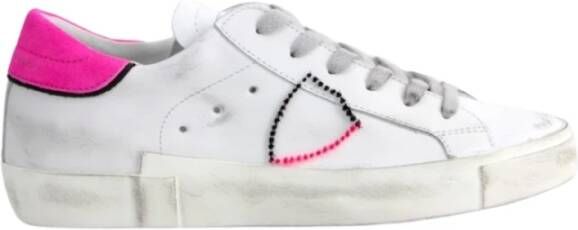 Philippe Model Witte Leren Sneakers met Geborduurd Logo White Dames